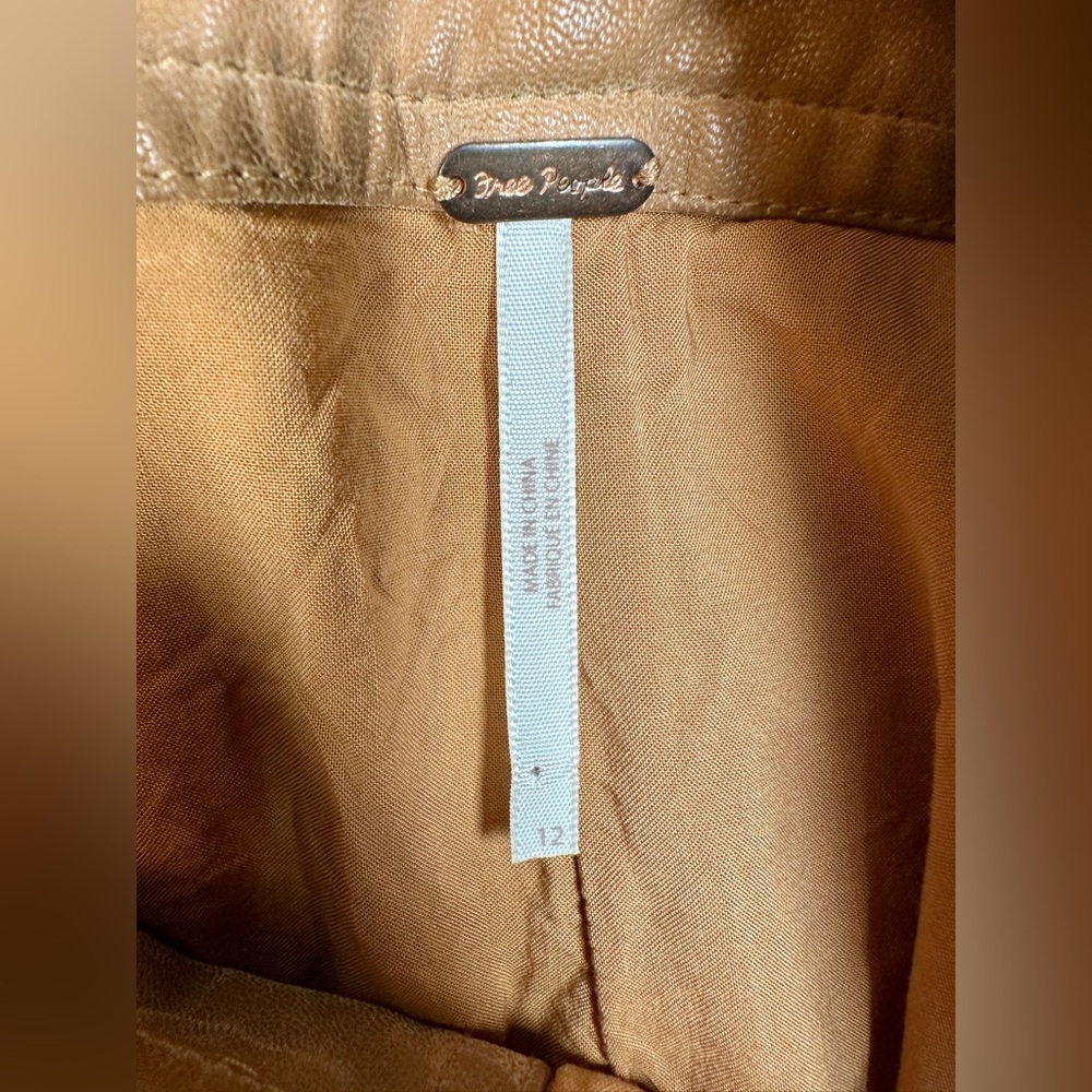 Free People Ari Wrap Skirt Faux Vegan Suede Brown Camel Tan Belted Mini Sz 12 - Picture 9 of 13
